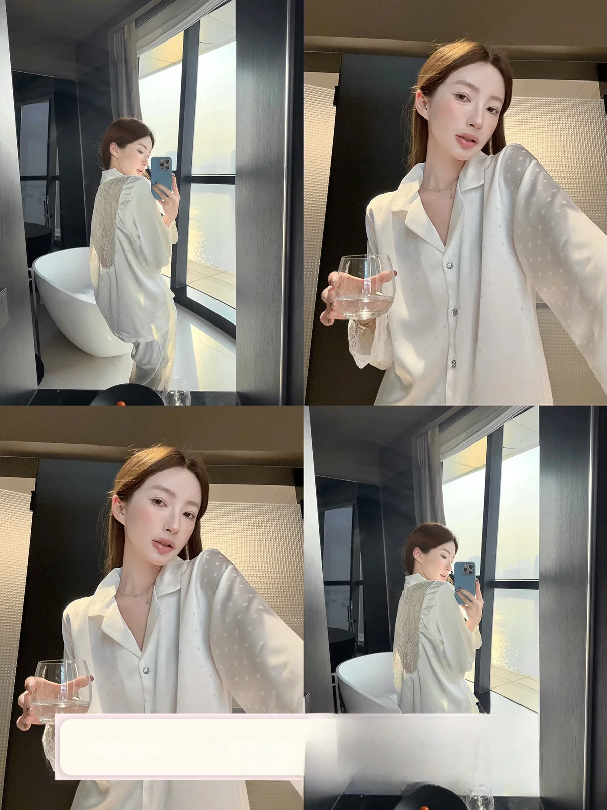 

JoyceBra Sexy Lace Back Ice Silk Sleepwear Women's Spring Breathable Skin-friendly Home Clothes Set Soft Long Sleeve Loose Fit