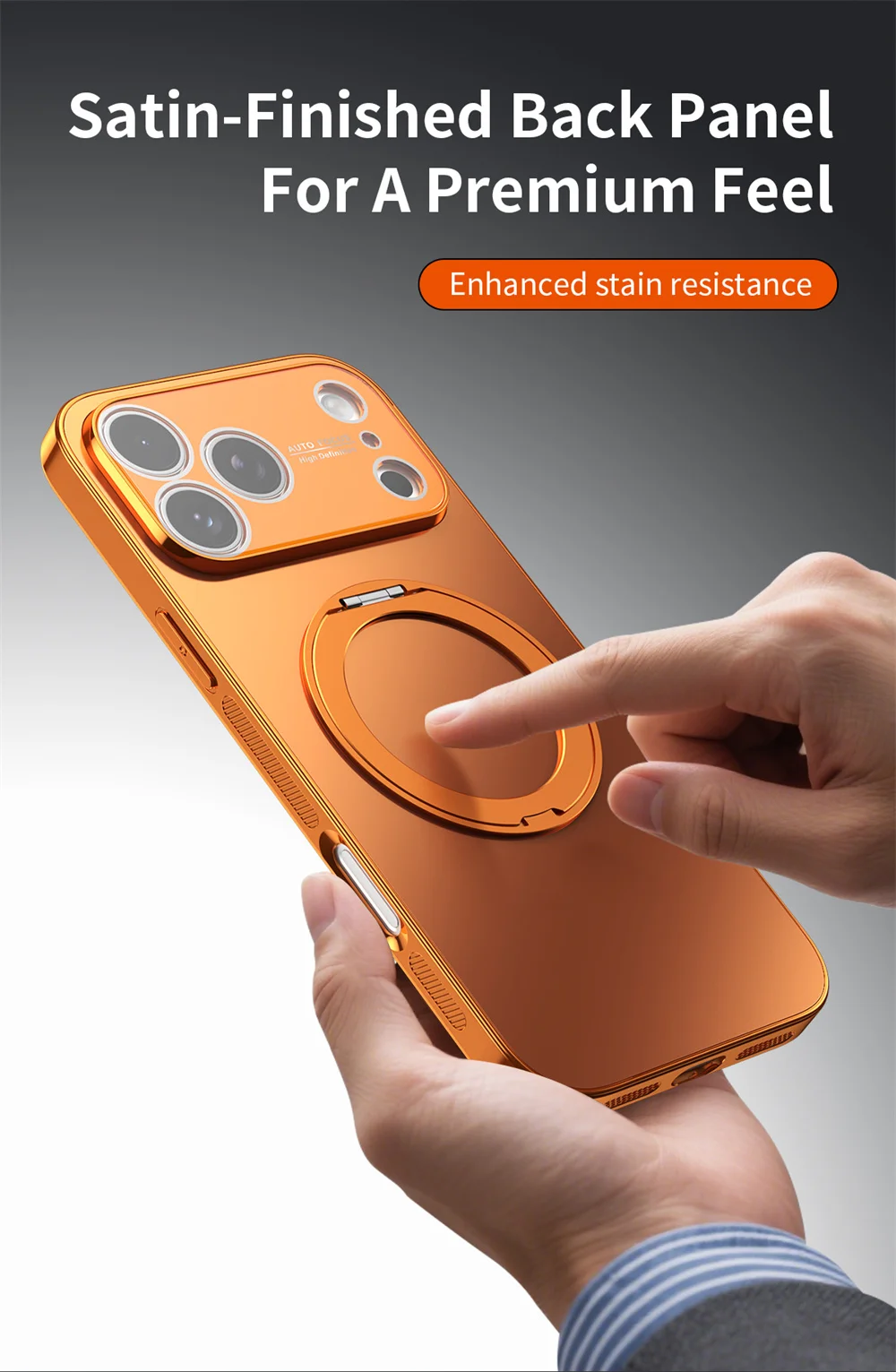 Magnetischer Ring, drehbarer, zusammenklappbarer Ständer, Handyhülle für iPhone 18 Pro Max, 17, 16, 15, 14, 13, mit Objektivschutz, einfarbige Hülle. – Detail 6