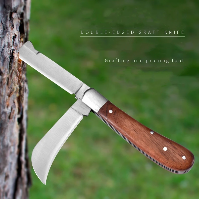 Folding Grafting Knife Grafting Tools Grafting Pruning Knife Professional Garden fruit tree Grafting Cutter Wooden Handle Knife