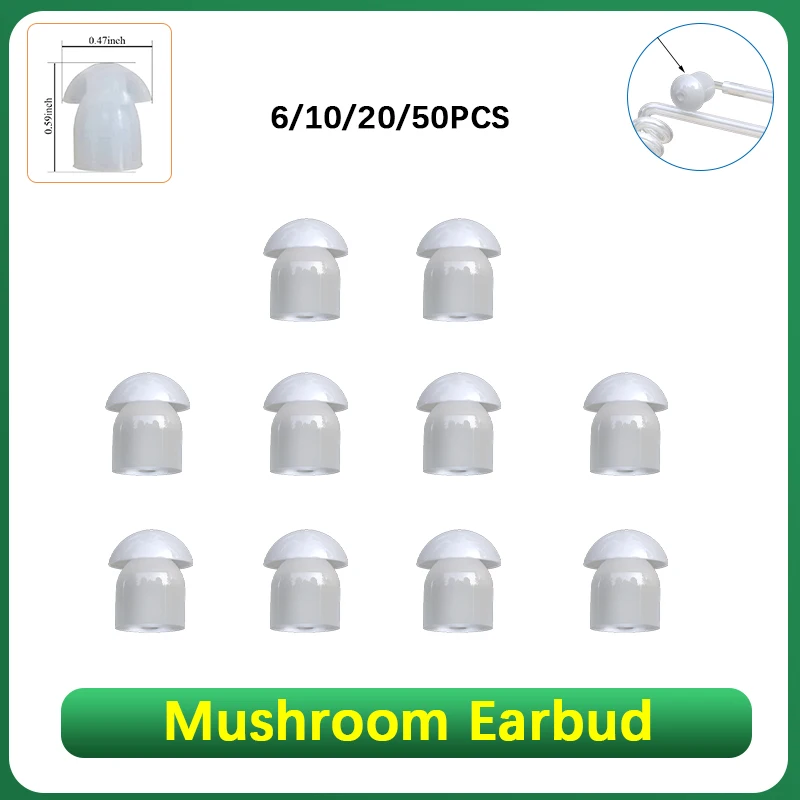 Walkie Talkie Silicone Mushroom Earbuds Eartips 6/10/20/50PCS Replacement Earphones for Two Way Radios Transparent Acoustic Tube