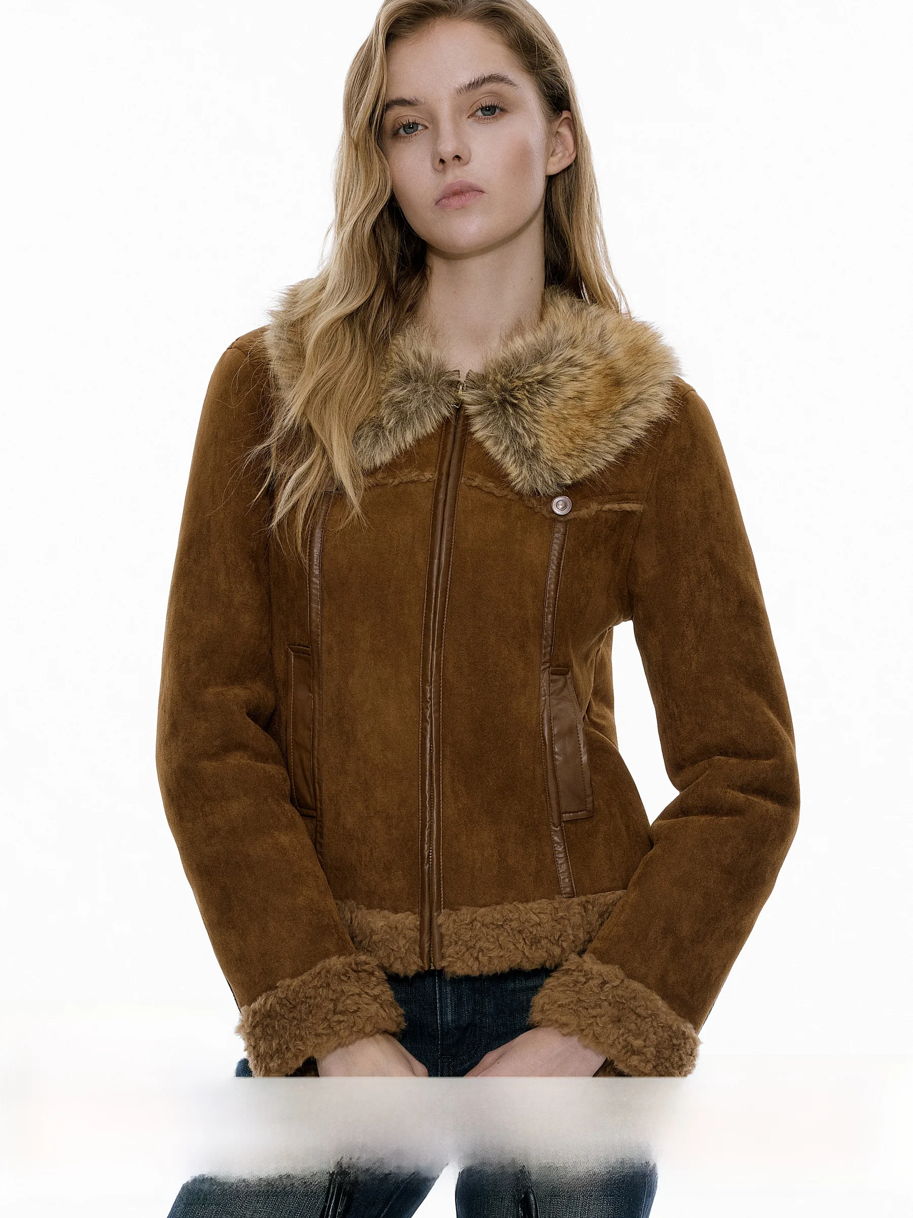 AYF 取り外し可能な毛皮の襟革と毛皮一体型ショートジャケットヴィンテージスタイルの女性のアウターウェア冬オリジナルデザイン