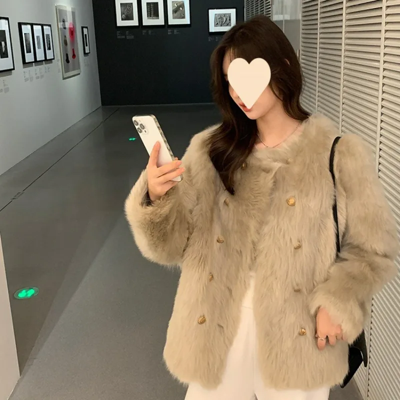 2023 The New Temperament Fur Coat Women Double-breasted Round Neck with Fox Fur in Winter Is Thickened and Versatile jacket