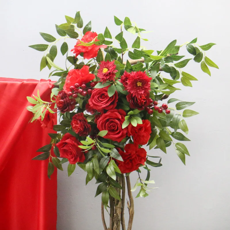 تشكيلة زهور التوت الأحمر لعيد الميلاد، جدار زهور زاوية صناعية، علامة ترحيب لحفلات الزفاف، كرة زهور للحفلات، ديكور منزلي #5