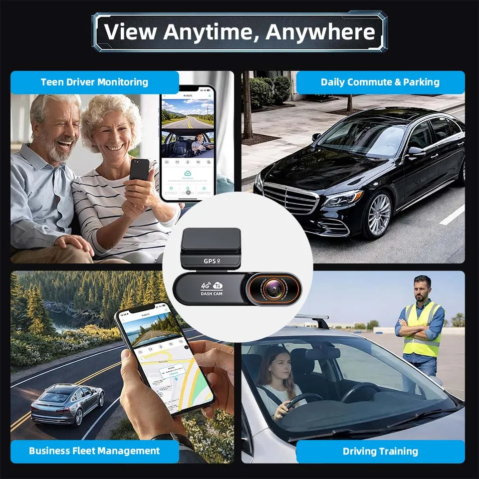 E-ACE 4G LTE DashCam With Built-in SIM Card Remote Live View 24/7 Parking Monitor GPS Track 2-Way Audio For Fleet Safety Monitor view 6