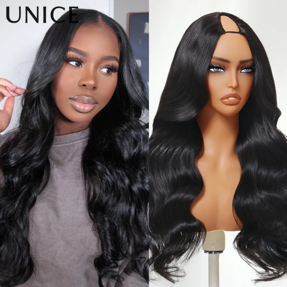 UNice Hair 180% Density Body Wave V Part Wig With Drawstring 100% Human Hair Real Scalp Upgrade U Part Wig Fit For All Sizes