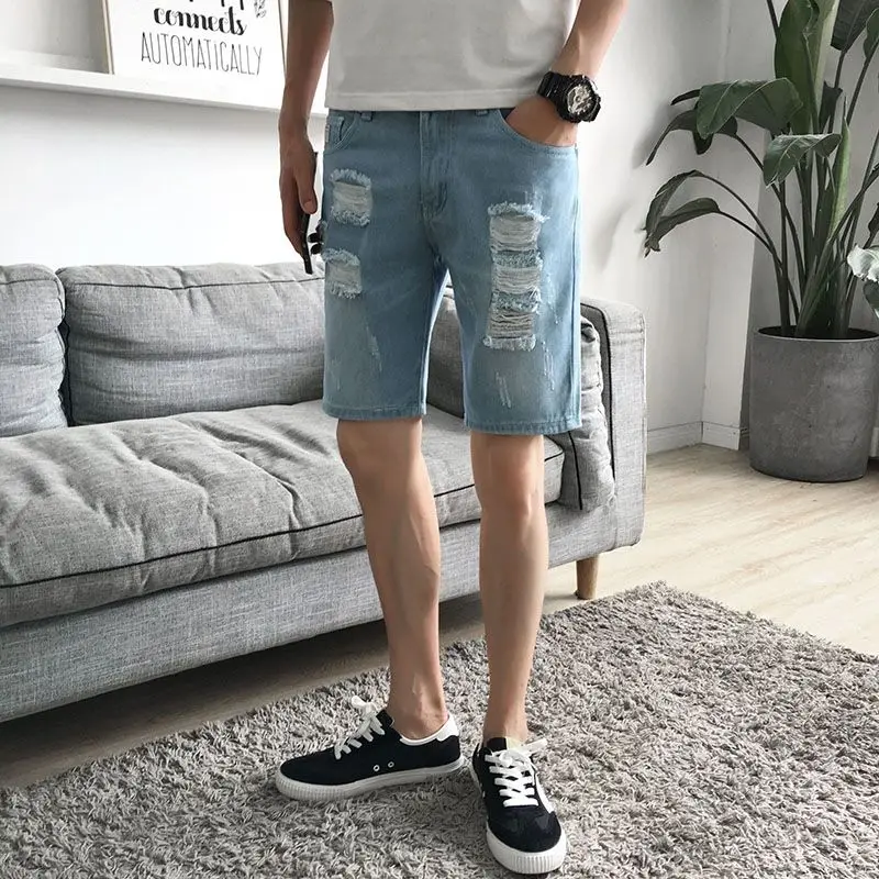 Ripped Denim Shorts Men's Five-point Pants Summer Pants Men's Korean Version Men's 5-point Beggar Pants Thin Medium Pants