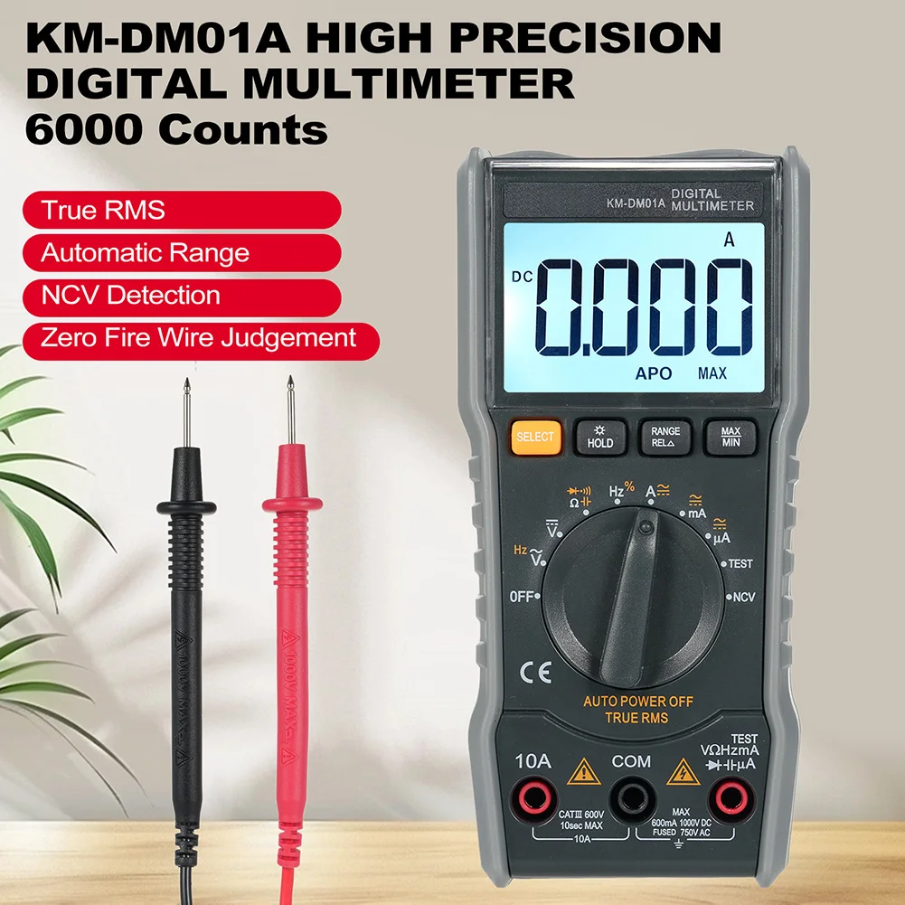 Automatic Power Off Multimeter 6000 Counts 5.59 * 2.75 * 1.26 Inches True for rms Multimeter Neutral Wire Detection