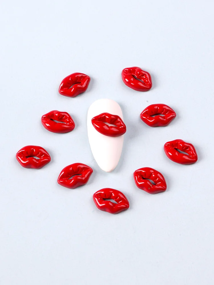 10PCS Red Lip Shape Elegant Nail Charms Nail Art Rhinestones Manicure Jewelry Nail Accessories Decorations