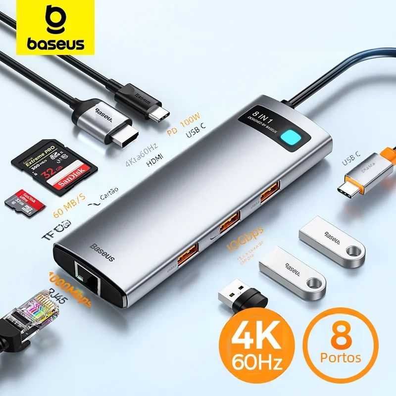 Baseus-Hub USB C para Macbook Air Pro M2, Divisor Tipo C, Adaptador USB compatível com HDMI, RJ45, Dock Station PD 100W, USB 3.1, 60Hz, 4K