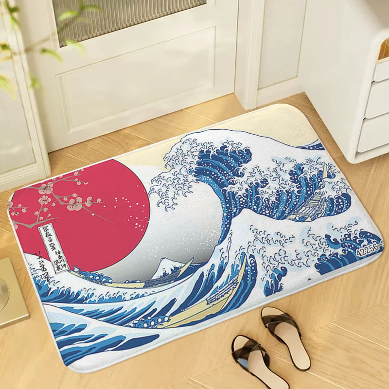 

Interior Entrance Mat Japanese Waves Living Room Floor Carpet Anti Slip Kitchen Hallway Bath Rug Home Decor Items Custom Doormat