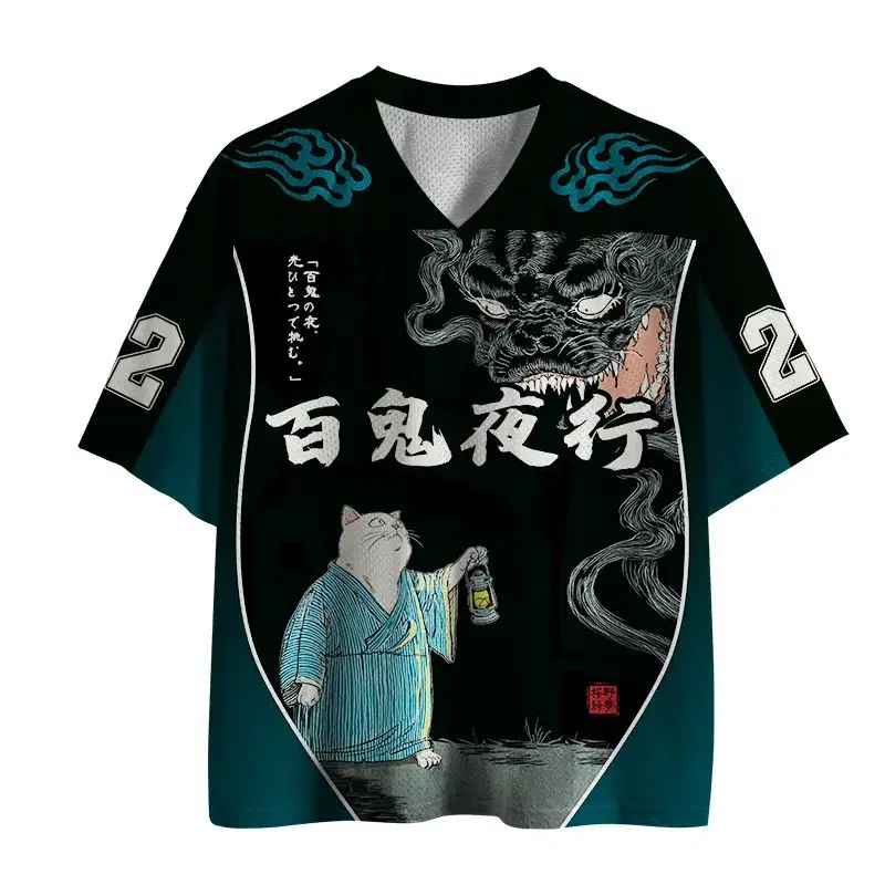 2026 New Jersey Sport-Kurzarm-T-Shirt, V-Ausschnitt Kurzarm-T-Shirt, Y2K Sportmode 3D-gedrucktes schnelltrocknendes Trikot