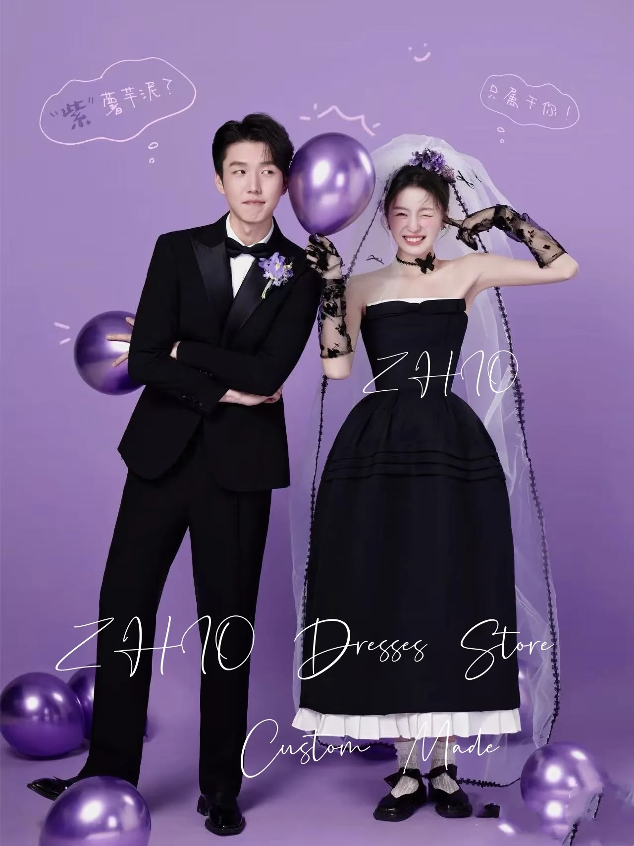 ZHIO Contrast Ruched Wedding Party Dress Strapless Bow A-Line Silk Taffeta Korea Photo Shoot Bridal Reception Gown Customized