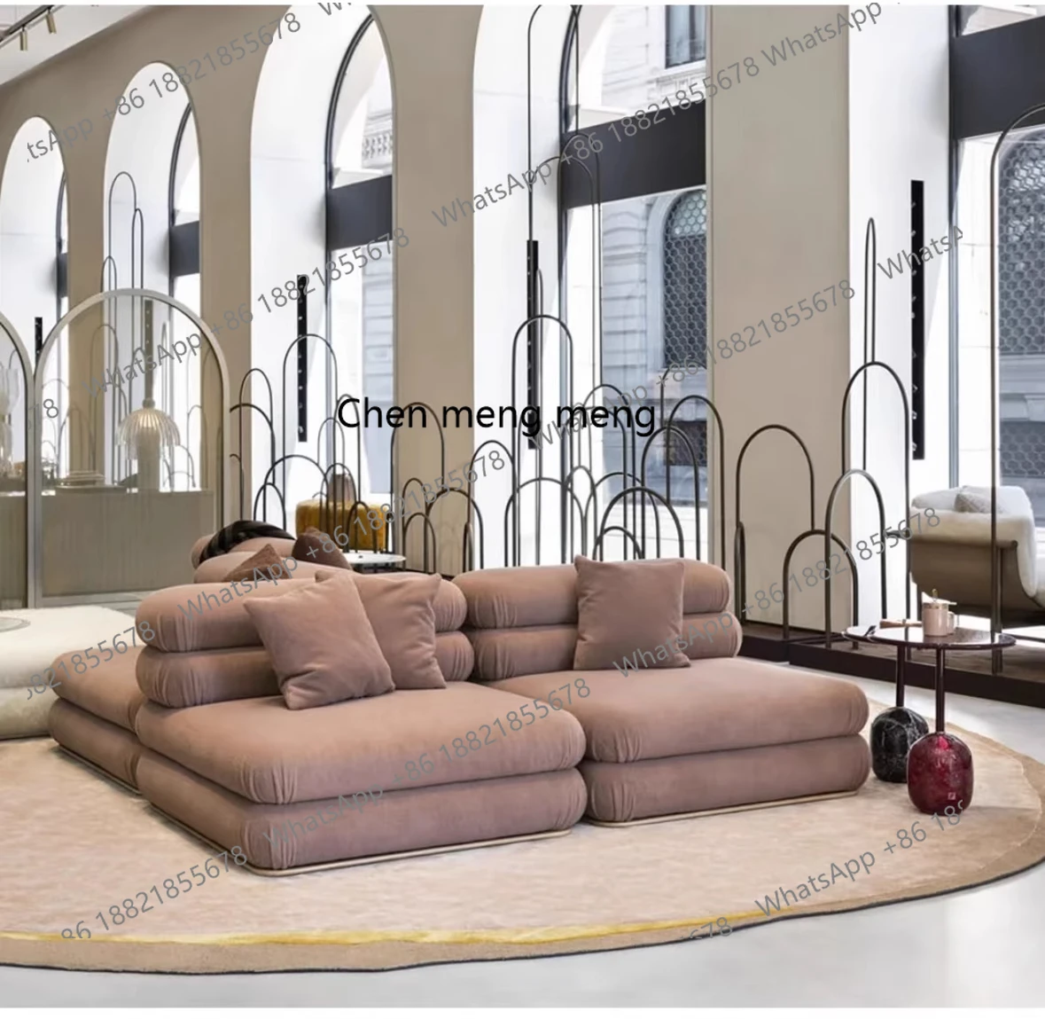 أريكة على الطراز الفرنسي الكريمي لغرفة المعيشة، وحدة جديدة من القماش، أريكة متحركة