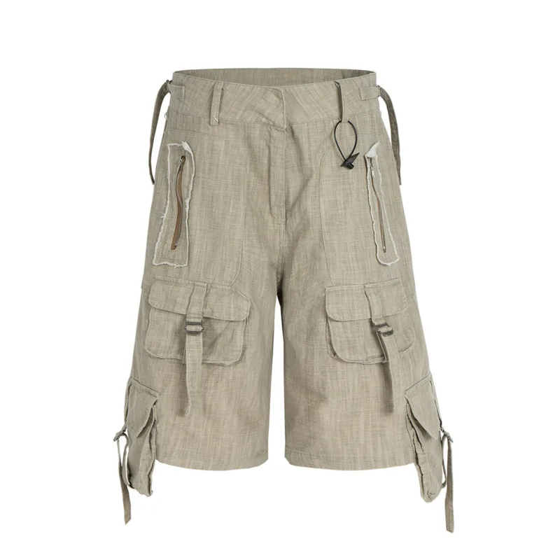 HKSH Spring Summer Men's Tide Casual Capris Multi Zipper Pocket Safari Style Half Length Pants Destruction Spliced Shorts HK5360