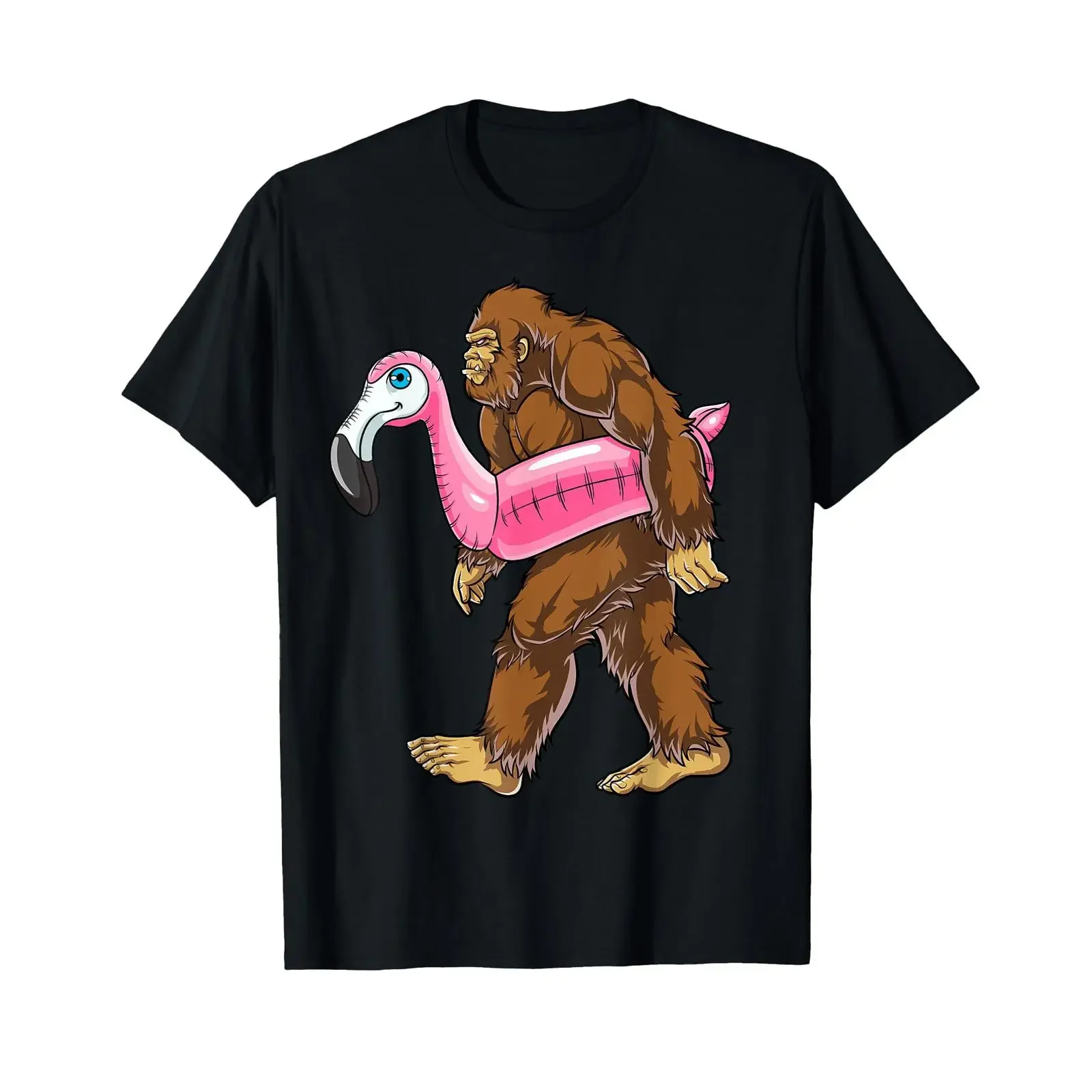 Pool Party Bigfoot Flamingo Sasquatch Pink Float T Shirt Small vintage Washed Casual Slightly Stylish Versatile fashion