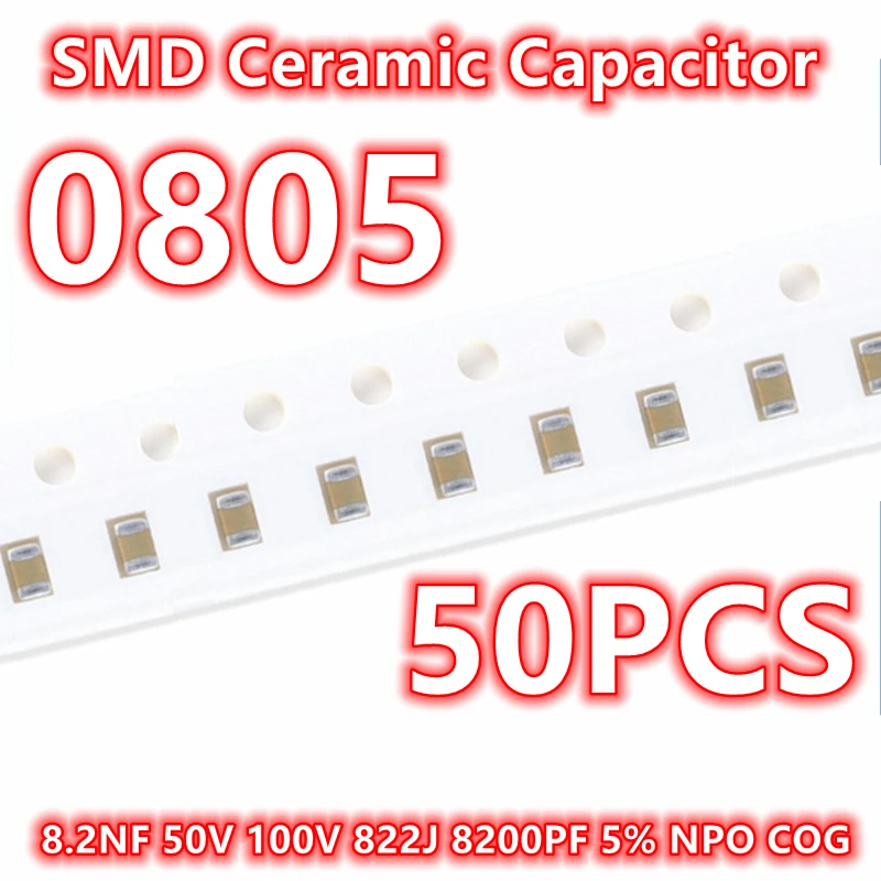 (50pcs) Original 0805 8.2NF 50V 100V 822J 8200PF 5% NPO COG SMD Ceramic Capacitor IC 2012