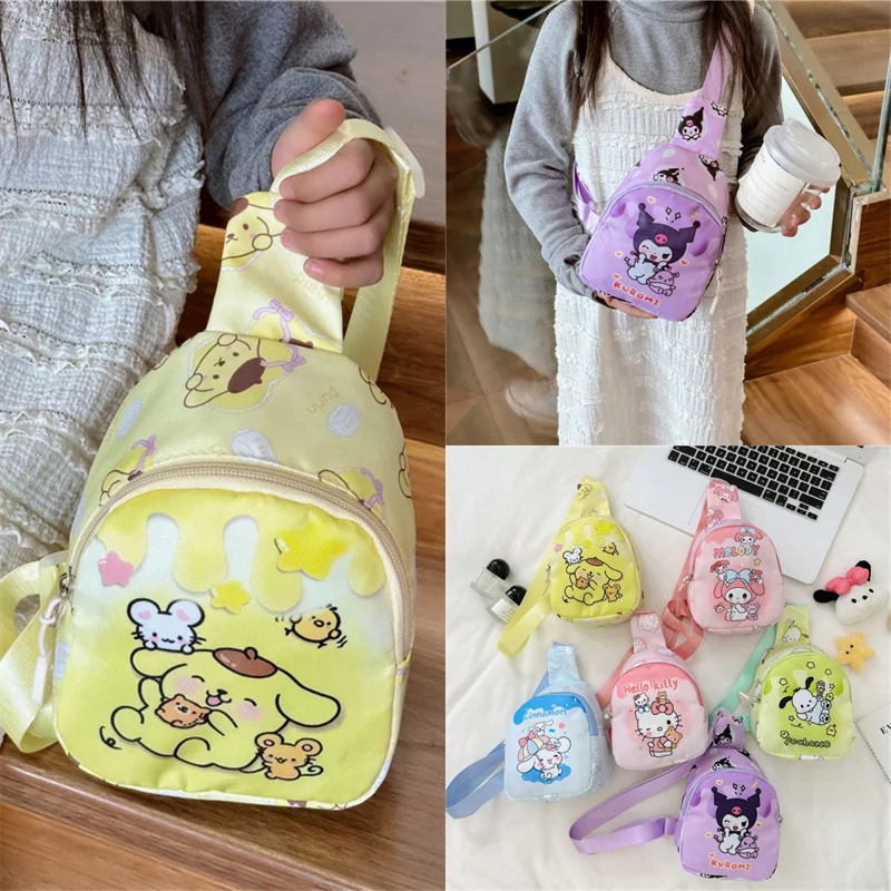 

Sanrio мультяшная нагрудная сумка Hello Kitty Cinnamoroll Kuromi моя мелодия понравико помпон пуриновая милая сумка-мессенджер для хранения подарок для детей