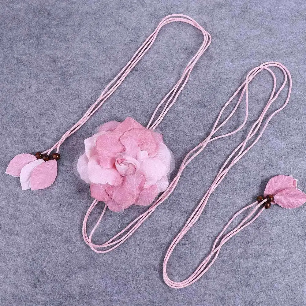 Girls Elegant Tassle Big Flower Chiffon Thin Belts Waist Chain Waistband Waist Rope