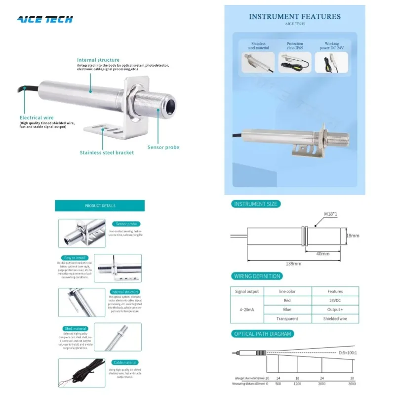 2026 Aice Tech ABSD-01B Industrial Thermometer Temperature Sensor with IP65 Rating 4-20mA Communication No Display