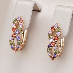 Kinel 2023 Hot Full Shiny Colorful Natural Zircon Drop Earrings For Women Fashion 585 Rose Gold Color Party Girls Daily Jewelry