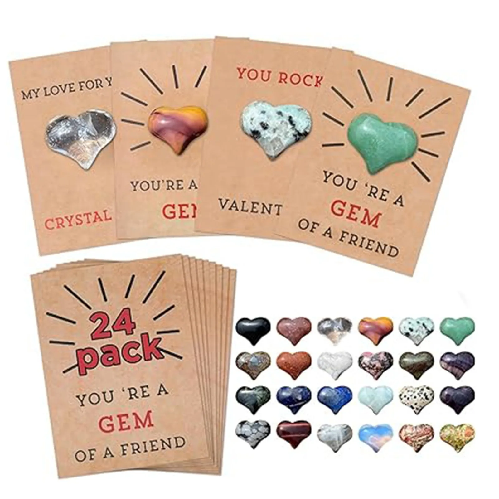 Valentines Day Gifts For Kids 24 Pack  Heart-Shape Crystals Valentine Gift Exchange For Boys Girls Class Classroom School Party