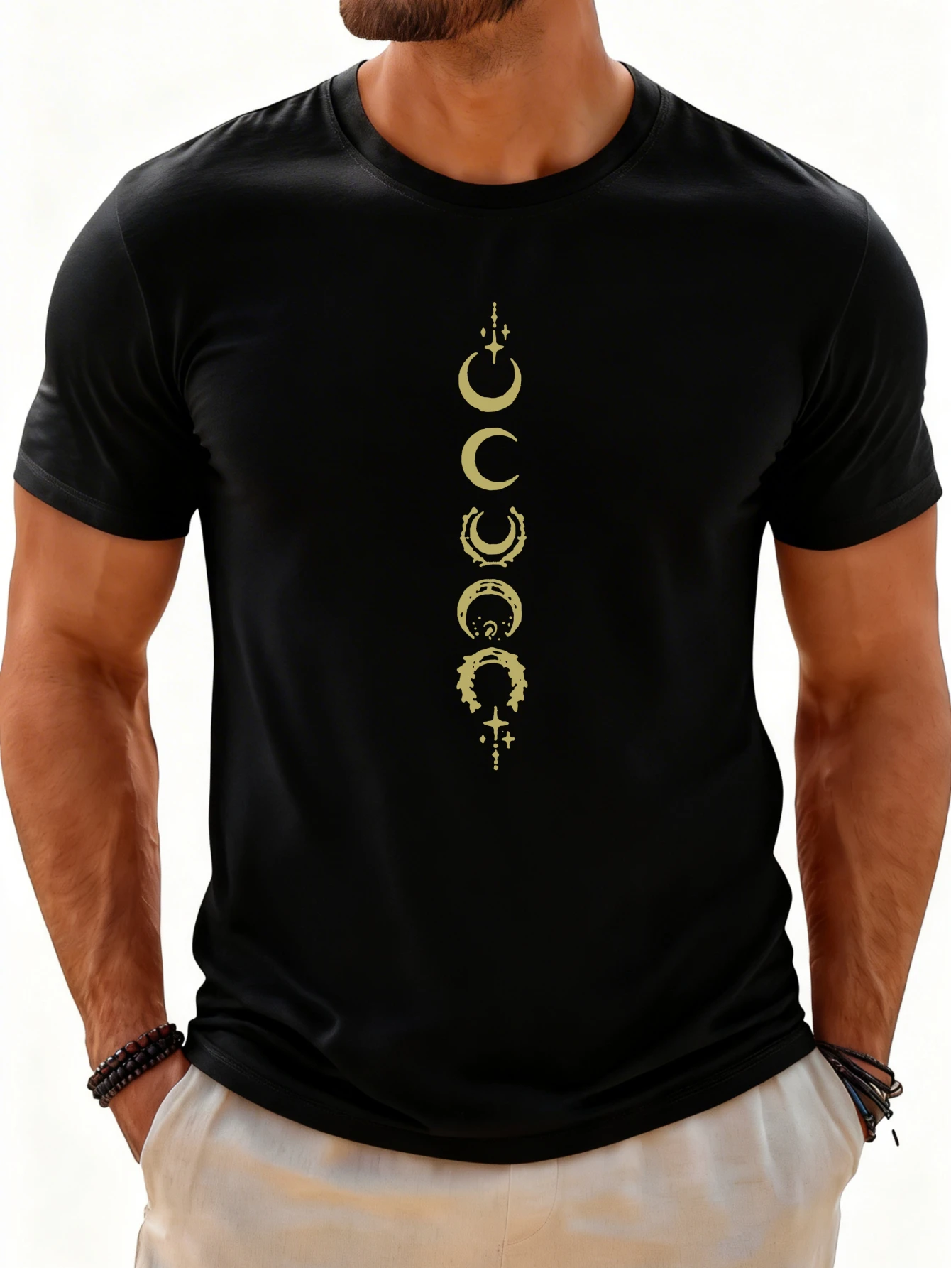 Men's Plain Graphic T-Shirt - Breathable, Soft, Lightweight - Moon Phase Symbol Design - Vintage Fun Graphic Casual Short Sleeve Summer Top, a Great Gift for Him