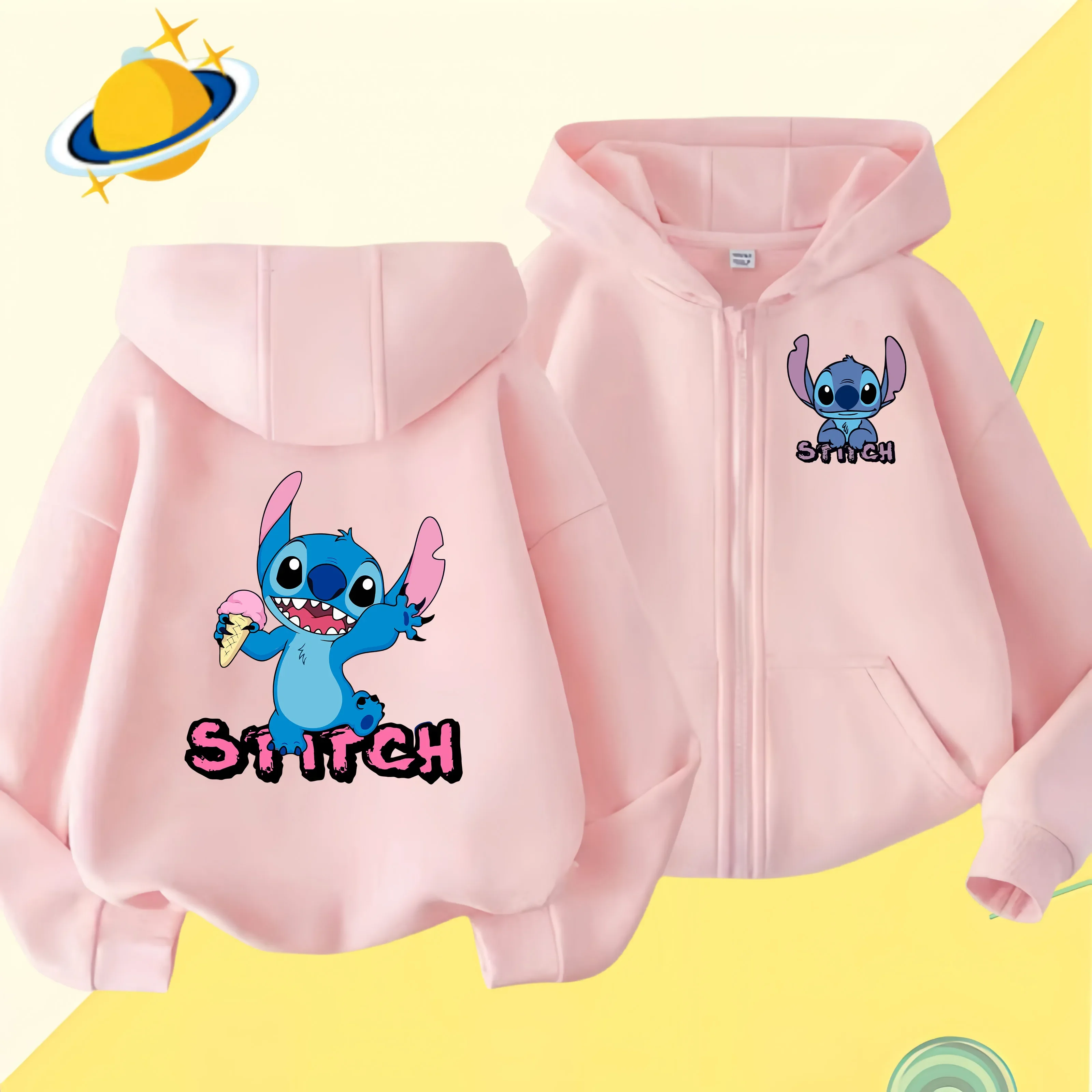 2024 Disney Stitch zipper coat Cartoon Jacket Girls Coat Spring Autumn Children Outerwear Kids Casual Jackets Costume 2-7 Years