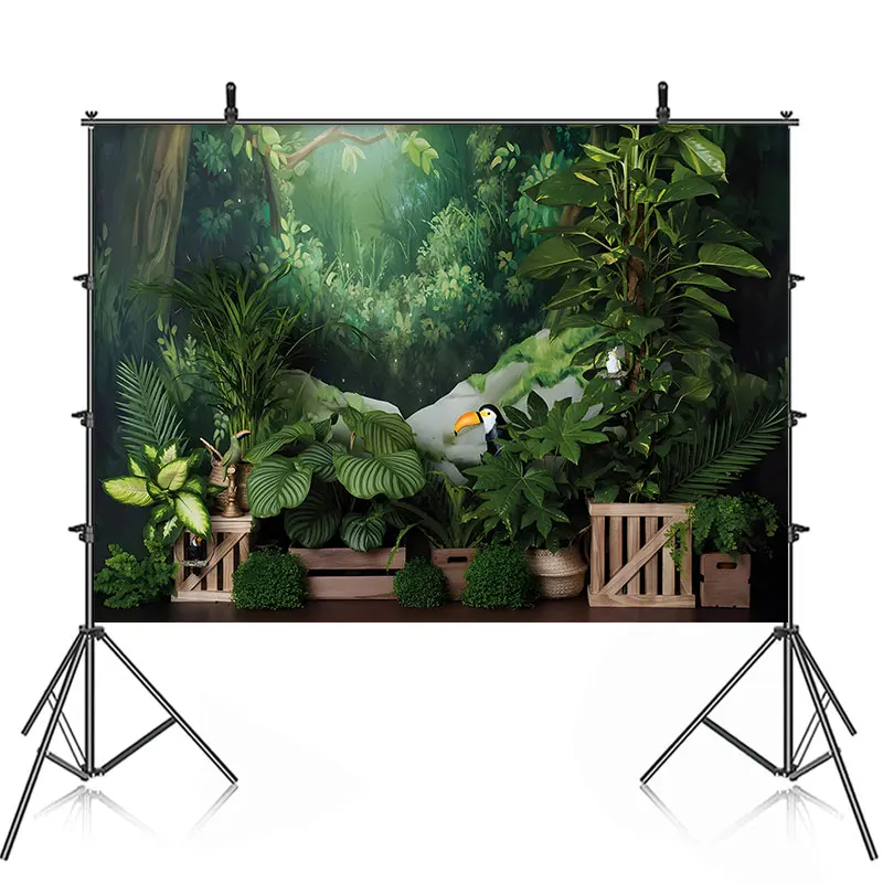 Primeval Forest Birthday Party Banner Zoo Animals Jungle Background Baby Shower Kids Green Decor Photography Backdrop