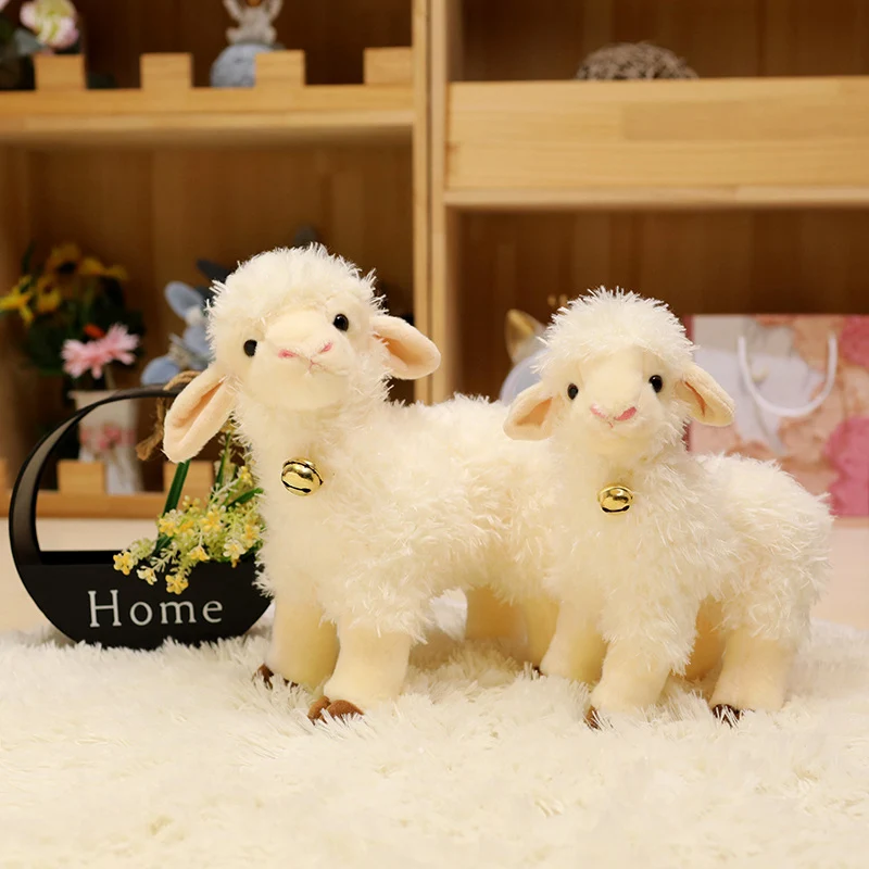 Stuffed Animal Alpaca Plush Toy Cream White Soft Fluffy Shaggy Realistic Standing Pose Bedroom Home Decor Holiday Gift