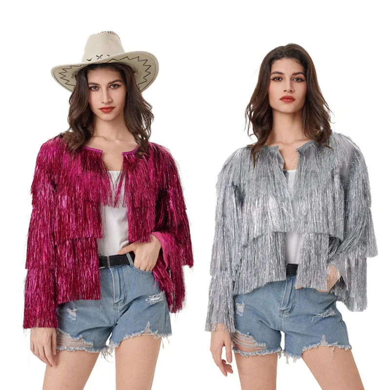 Spring Summer New European American Silver Tassel Long Sleeve Jacket Women's Loose Cardigan Lightweight Outerwear