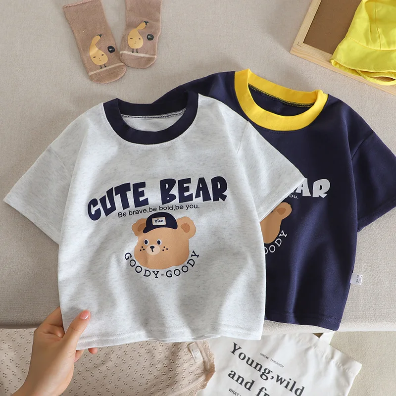 Summer New Children's T-shirt Tops Fashion Cartoon Short Sleeve Tees Kids Clothing Loose Casual Boys Clothes Tshirts 1-6 Age