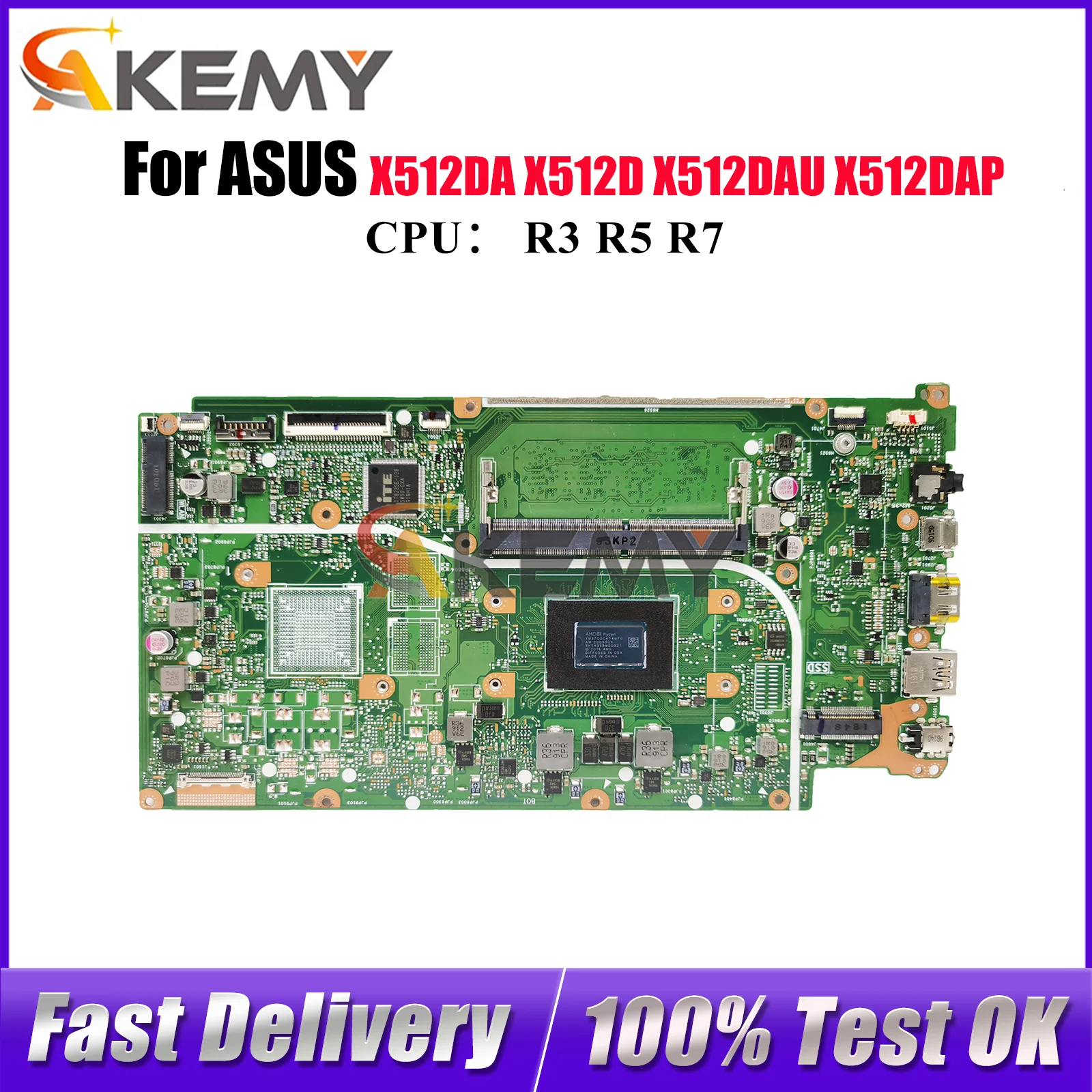 

X512DA Laptop Motherboard For ASUS VivoBook X512DA X512DK X512D X512DAU M5050D M512D V5000d X512DAP F512D Mainboard R3 R5 R7 CPU
