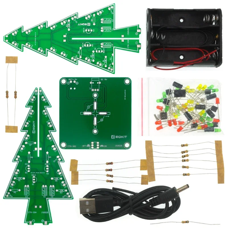 LED DIY Kit Red/Green/Yellow LED Flash Circuit Kit Electronic Fun Suite Three-Dimensional 3D Christmas Tree