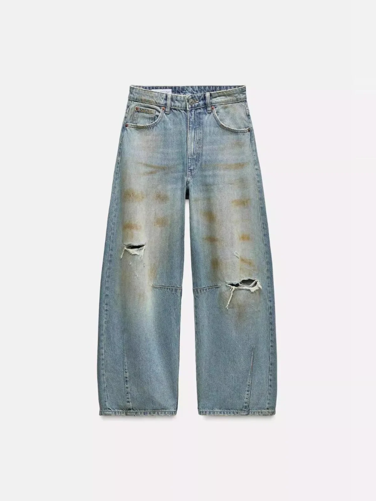 Spring Autumn New Arrival Women's Boyfriend Sle Ripped Vintage mid Waist Loose Waed Wide Leg Jeans Deep Color Zipper