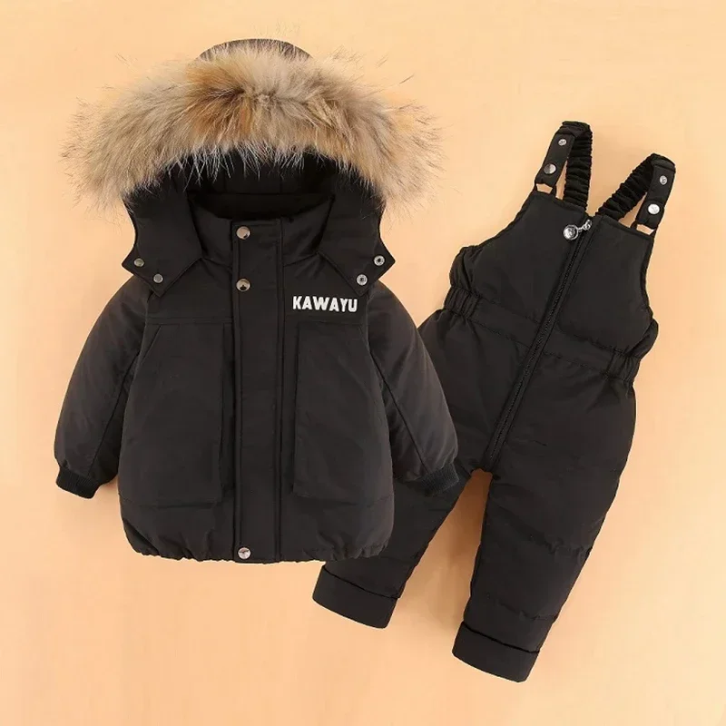 Children Duck Down Coat Jacket + Jumpsuit Toddler Girl Boy Clothes Set Kids Snowsuits Winter Outfit Suit Warm Baby Overalls 1-4Y