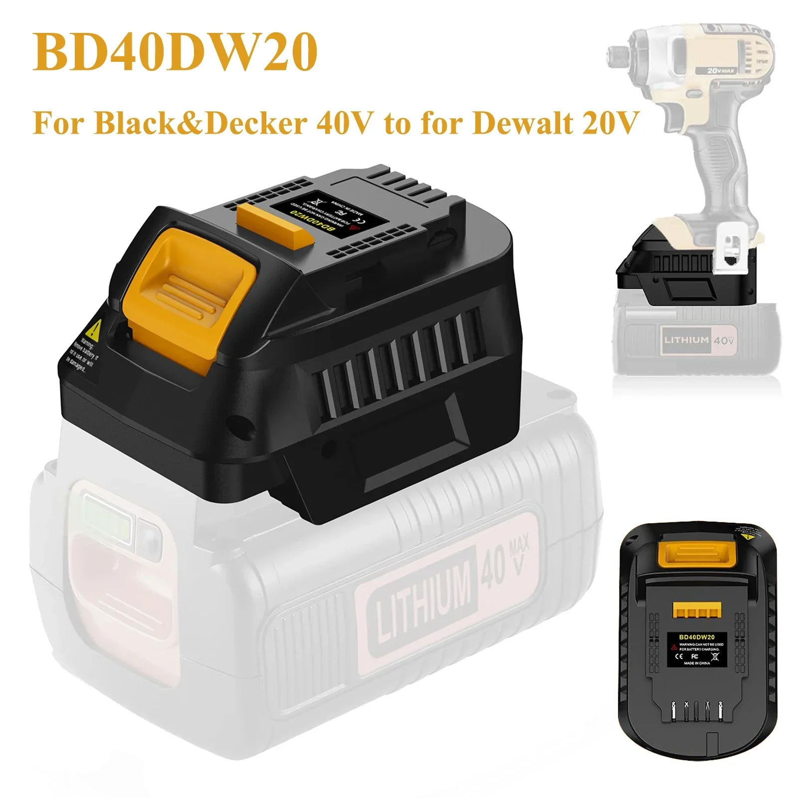BD40BD20 BD40DW20 BD40MIL18 محول البطارية لبلاك اند ديكر 40 فولت متوافق مع بطارية بلاك اند ديكر/ديوالت/ميلووكي 18/20 فولت