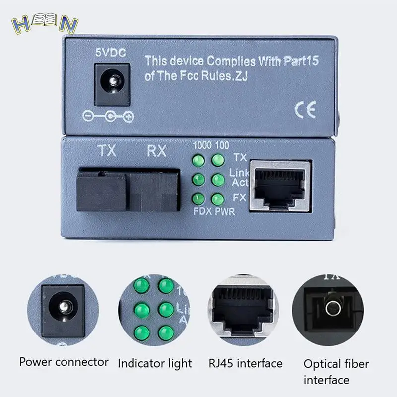 1 Pair HTB-GS-03 A/B Gigabit Fiber Optical Media Converter 1000Mbps Single Mode Single Fiber SC Port 20KM External Power Supply