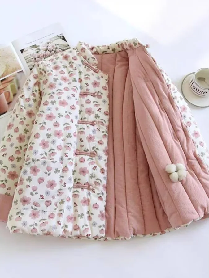 

Thiened Floral Cotton Jaet Women's Loose Outerwear Retro Button Warm Autumn Winter New Sle Cotton Clothes Long Sve