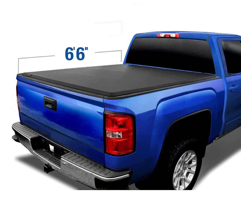 Pickup Truck Bed Cover Soft Three Fold Truck Bed Tonneau Cover for Chevrolet GMC Extra Short Bed 6.6FT