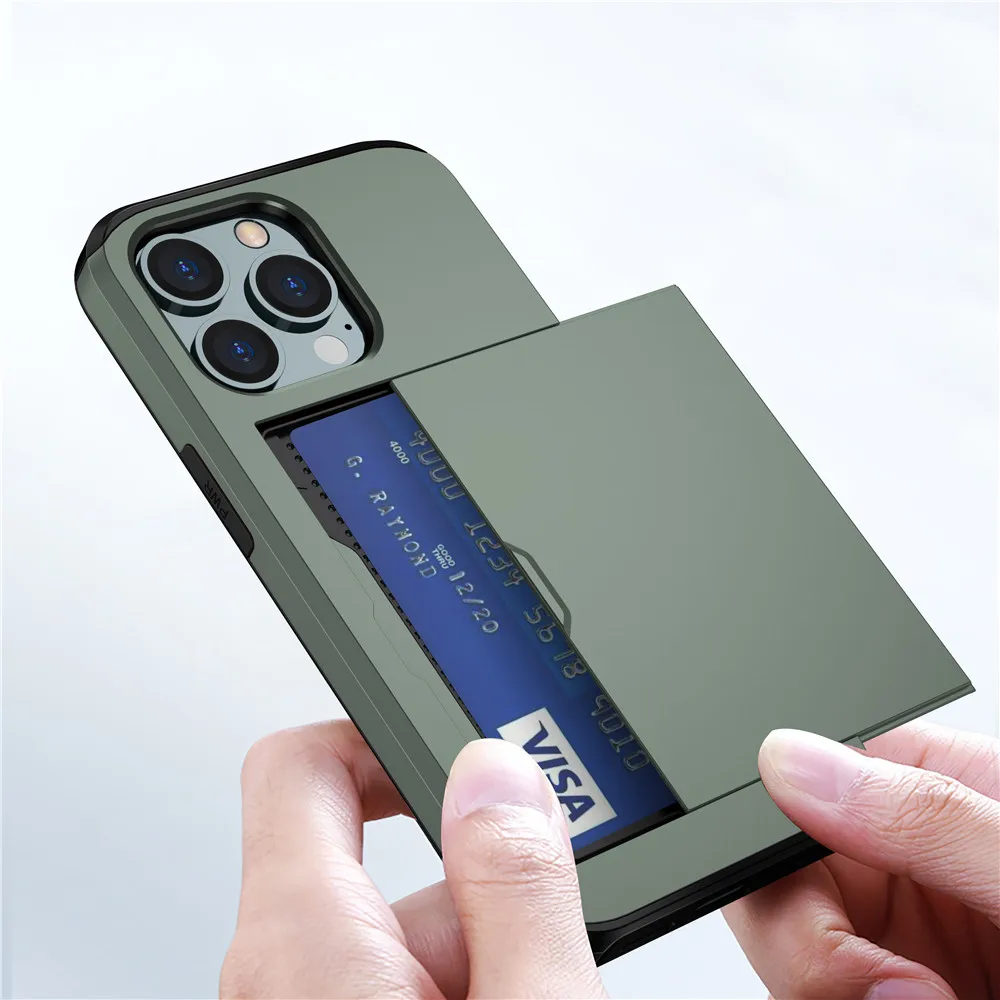 Card Case For iPhone 16 Pro Max Case For iPhone 16 Pro Max Cover Sliding Door Hidden Pocket Coque For iPhone 16 15 14 13 12 11