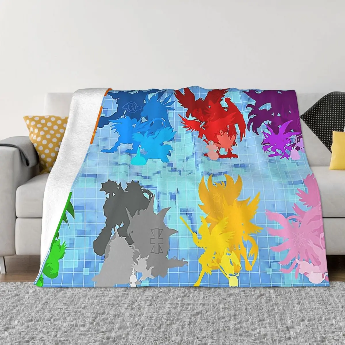 Minimalist Digimoned Throw Blanket Ultra-Soft Micro Fleece Blanket Black Flannel Blanket