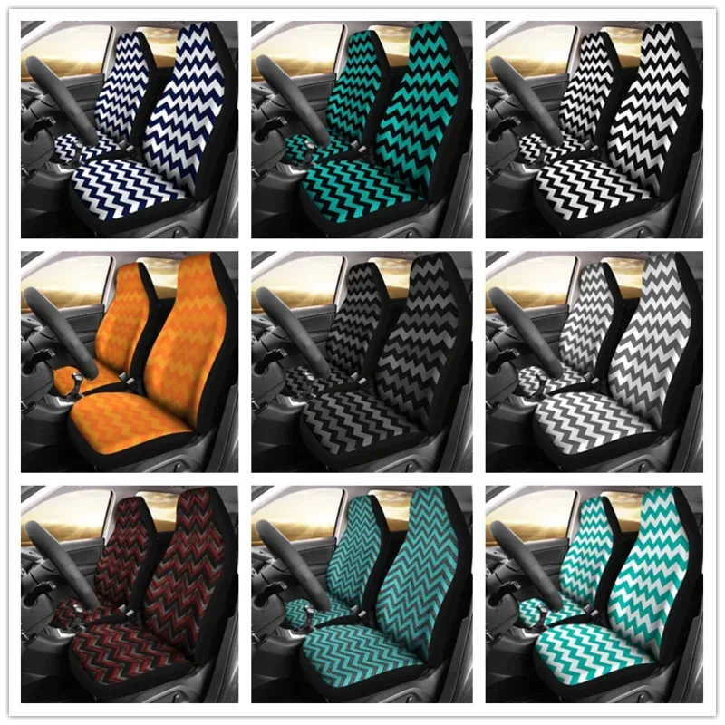 Teal and White Chevron Pattern Car Seat Covers ,Pack of 2 Universal Front Seat Protective Cover