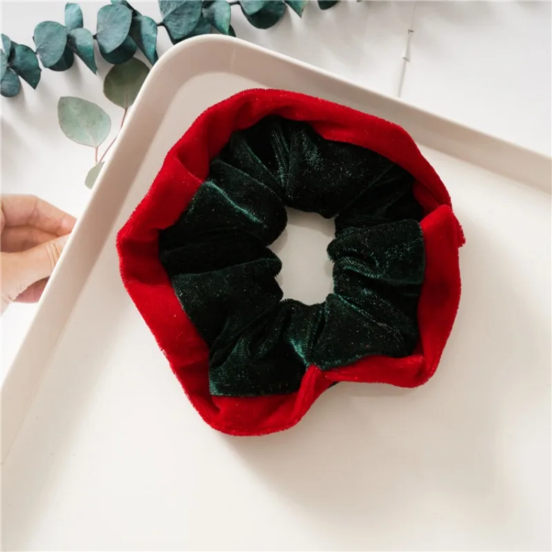 Muweordy Christmas Style Scrunchies Fashion Vintage Simple Hair Accessories Rubber Band Hair Band Red Green Hair Ring for Women