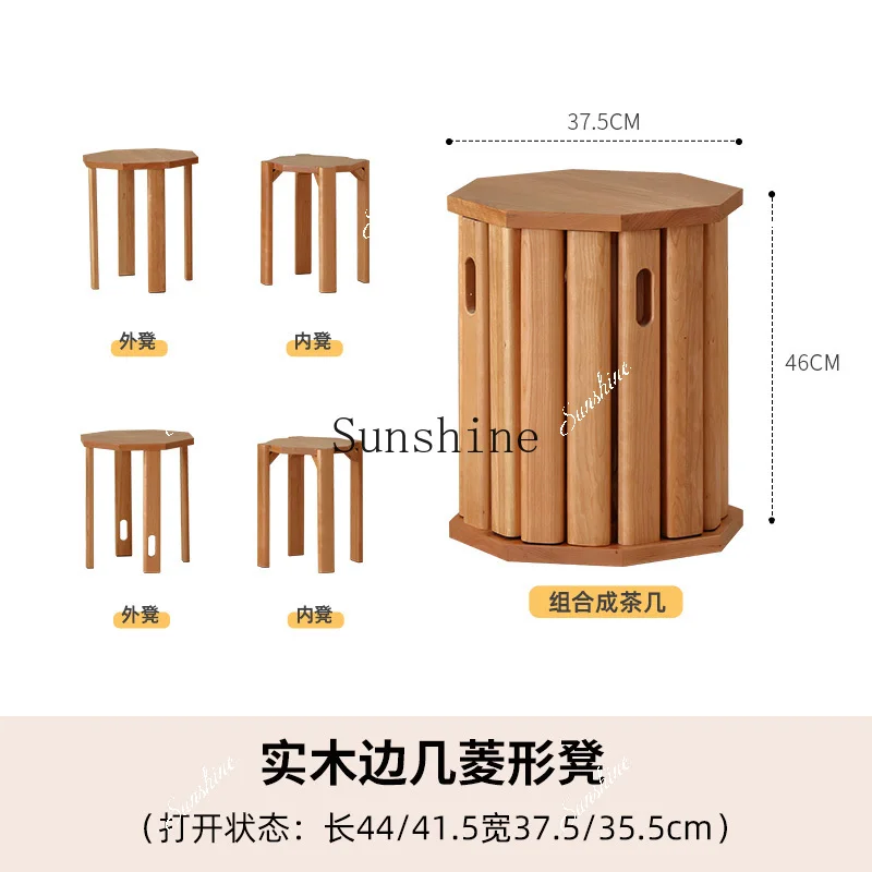 Solid wood rhombus combination household stackable does not take up space Lego stool simple and modern FT