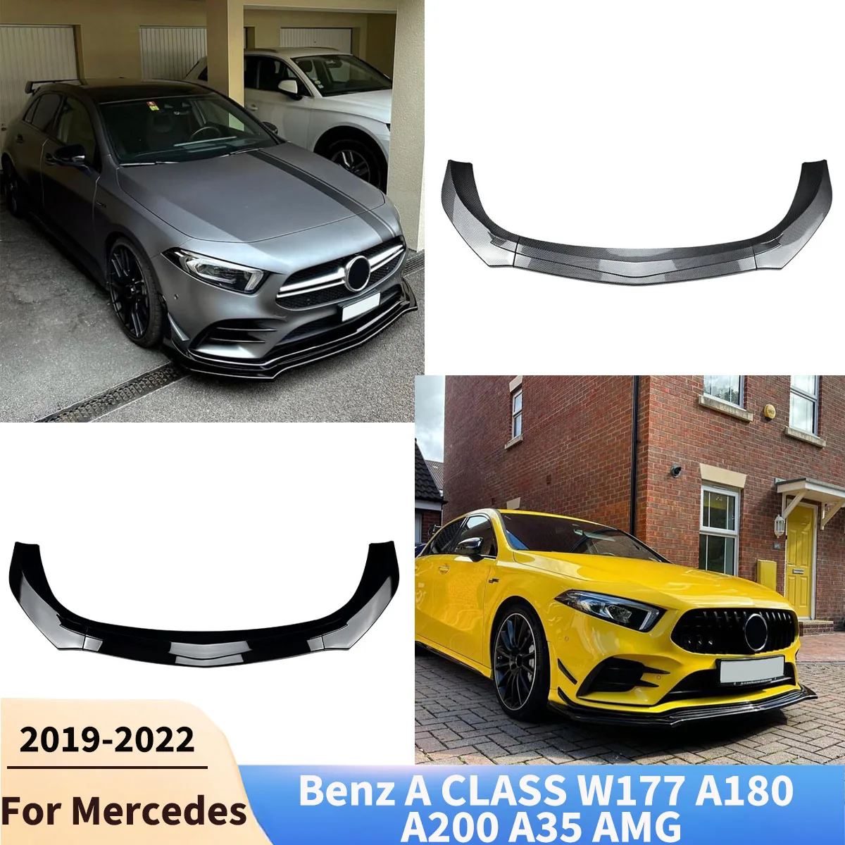 

Для Mercedes Benz A CLASS W177 A180 A200 A35 AMG 2019-2022 Автомобильный передний бампер, разделитель губ, аксессуары, диффузор, тюнинг, комплекты кузова