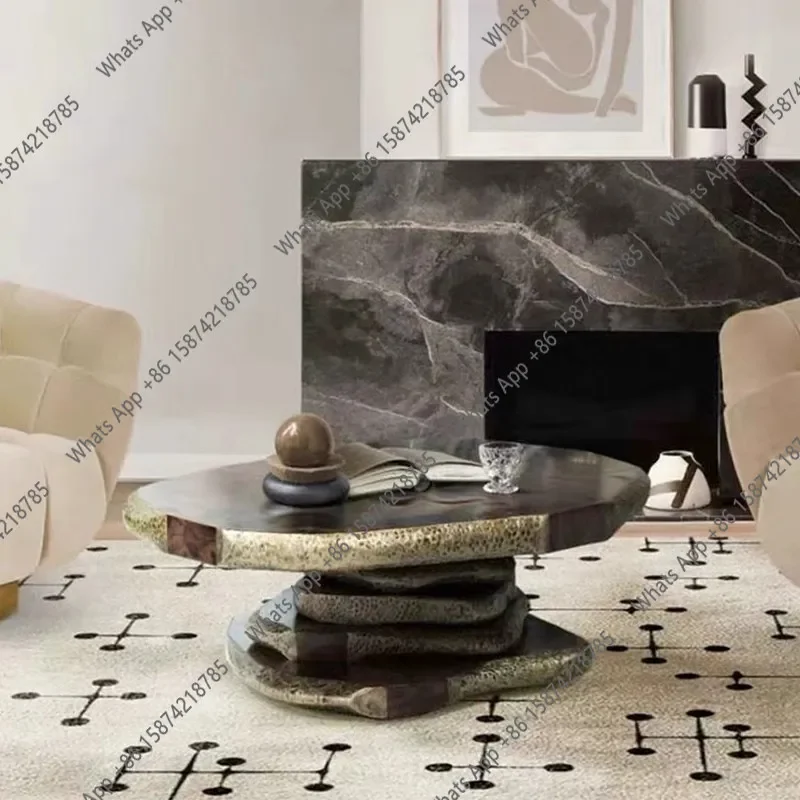 H Irregular Coffee Table High-end Solid Wood Light Luxury Household Living Room Rounded Corners New Art High-end Coffee Table