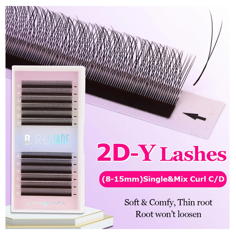 RUJADE 2D Y Shape Lashes Mesh Net Cross Premium Premade Fan Lash Extension Lightweight Ultra-thin Single Tip Y Eyelash Extension