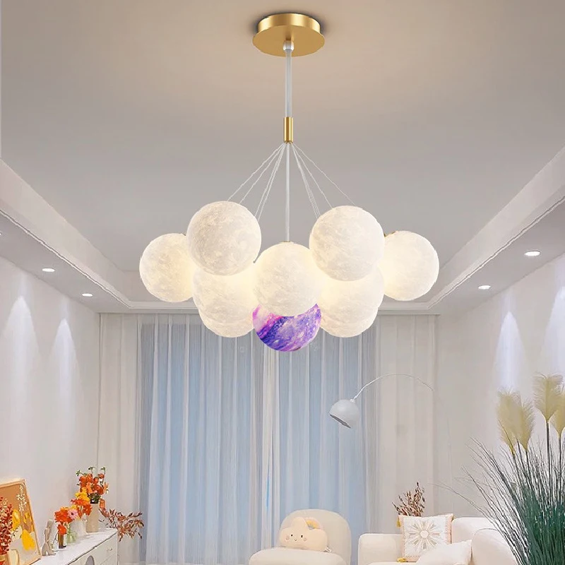 Imagem -05 - Lustres de Bola 3d Led Minimalista Moderno Criativo Berçário Garoto Menina Quarto Decoração Suspensa Lustre