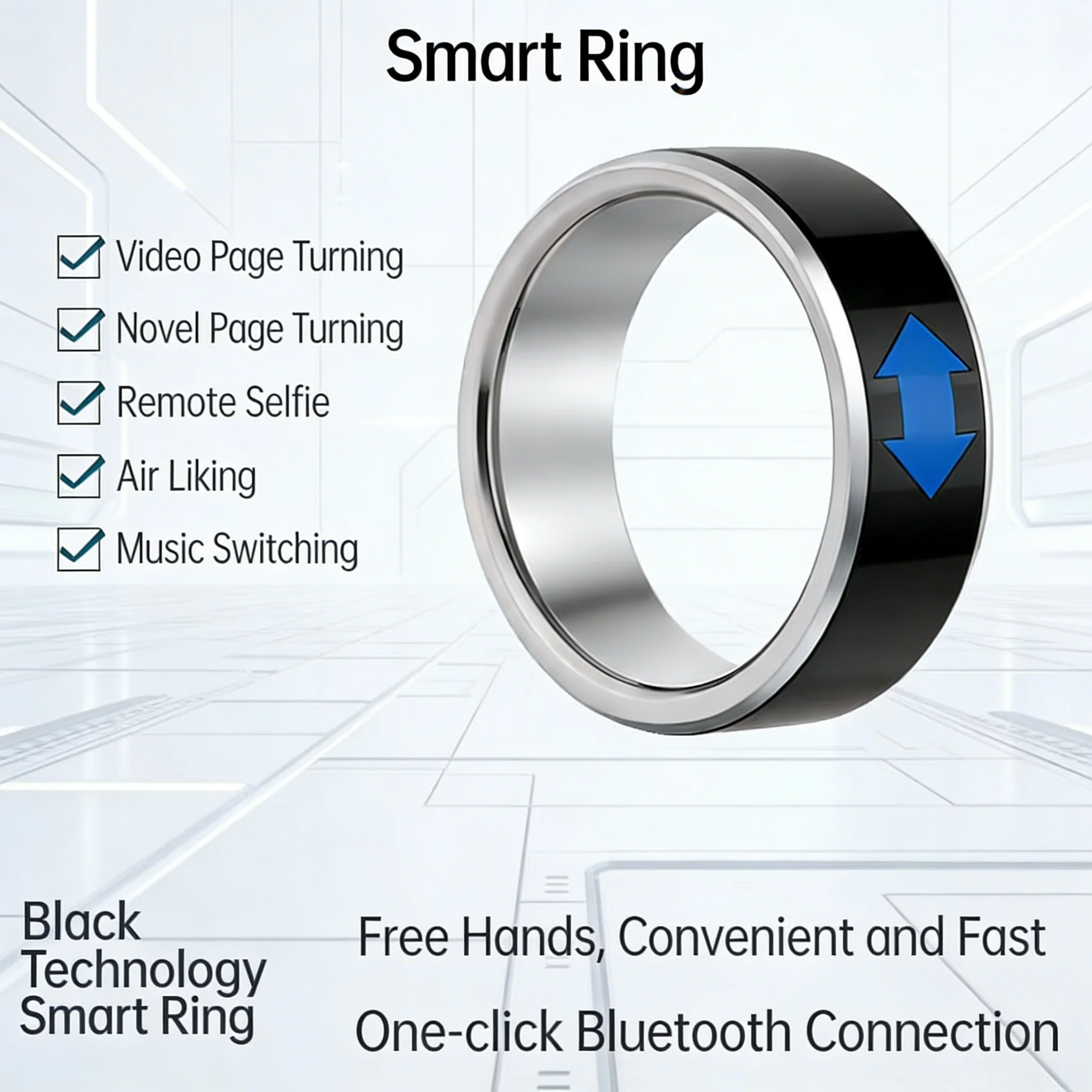 Bluetooth Wireless Ring Mouse Multifunctional Remote Control TikTok Youtube Browsing E-book Page Turn Selfie Video for PC Laptop — product photo 1 of 1