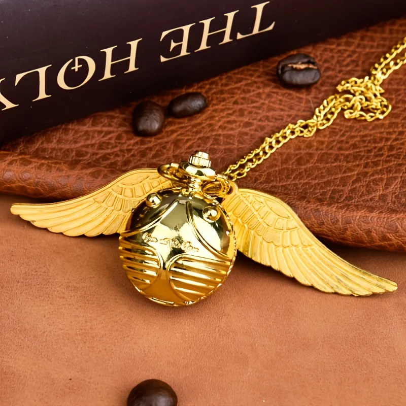 Luxury Little Cute Golden Wings Ball Pumpkin Pocket Watch Exquisite Best Gift Pendant Clock for Mlae Kids Relogio Saati